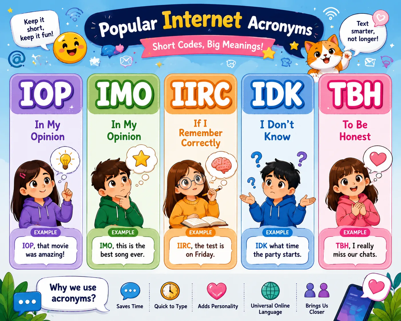Cartoon comparison chart of common online and medical acronyms