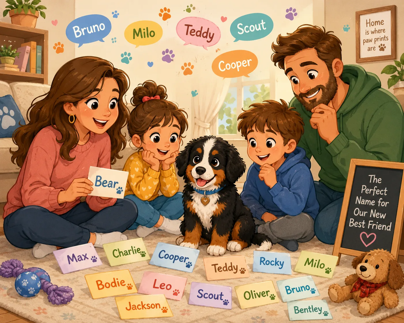 Family choosing the perfect name for a Bernese Mountain Dog puppy