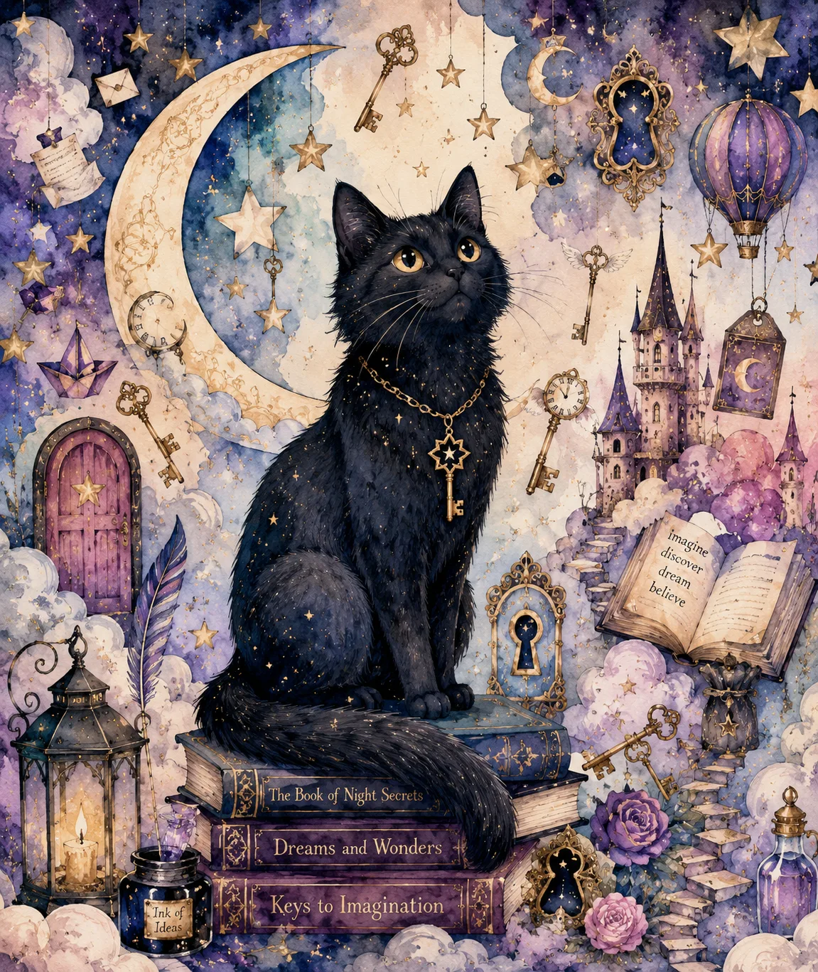 Mystical black cat symbolizing mystery and imagination