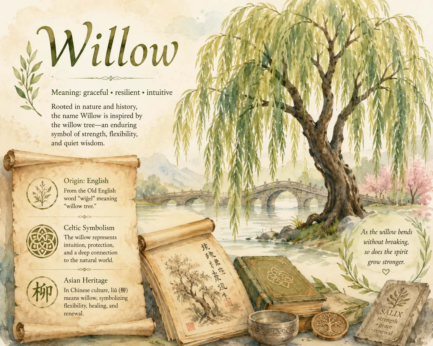 Willow tree symbolizing the historical roots of the name Willow