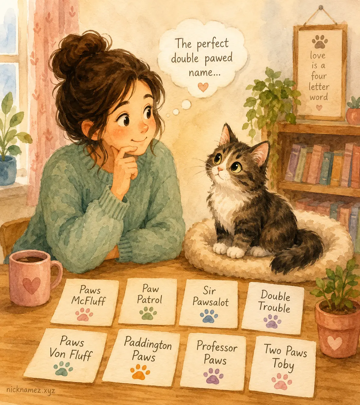 Owner choosing the perfect double pawed cat name