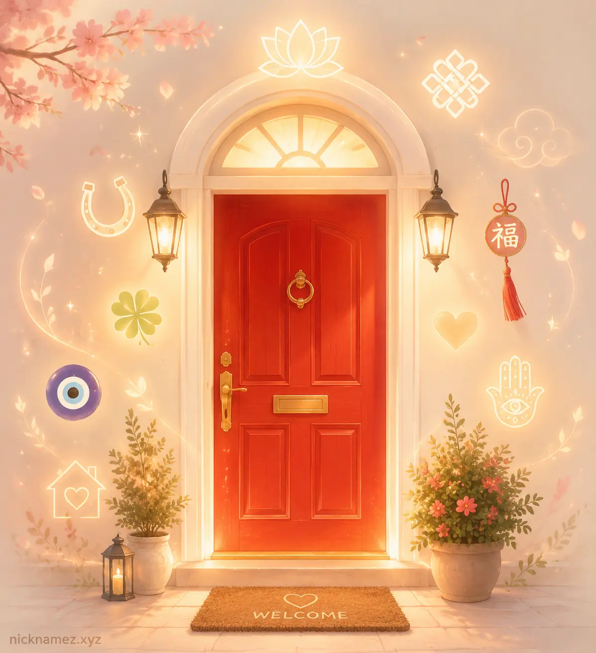 Red door symbolism of welcome luck and protection