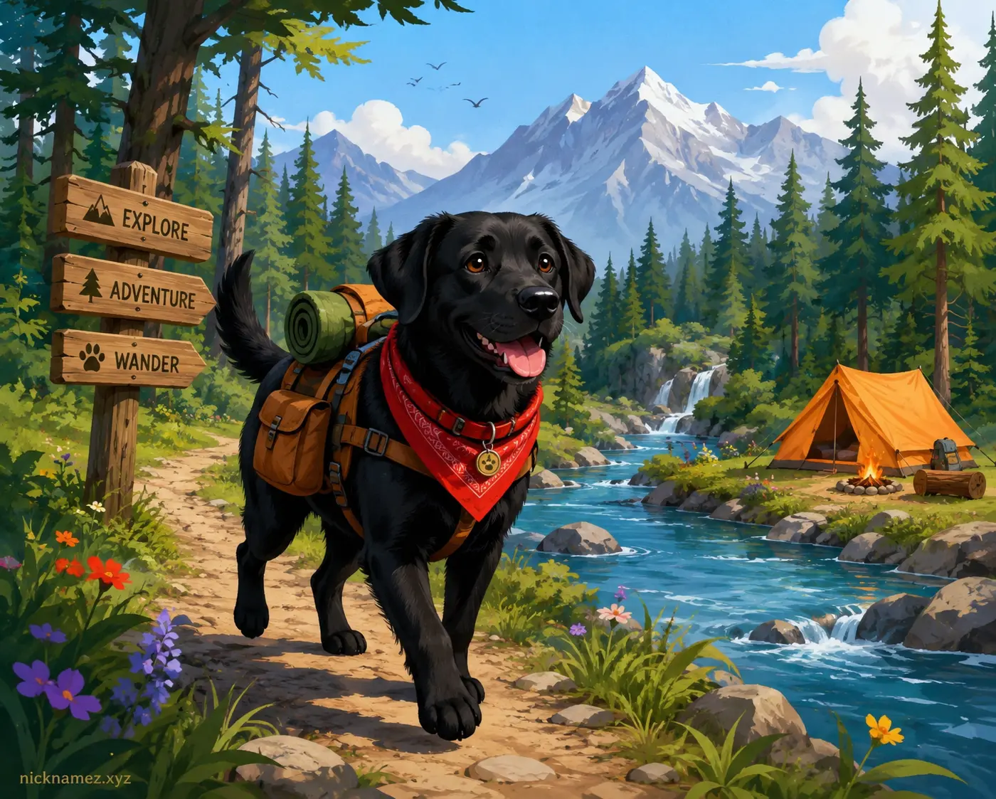 Black Labrador enjoying an outdoor adventure trail