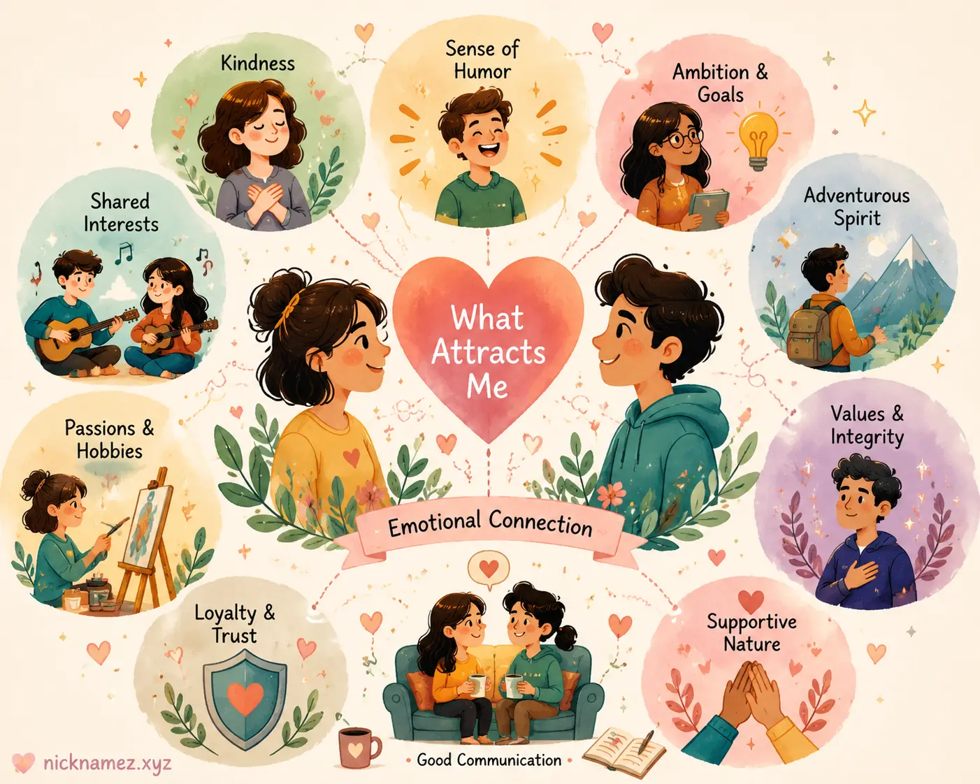 Illustration showing diverse personal attraction preferences and personality connections